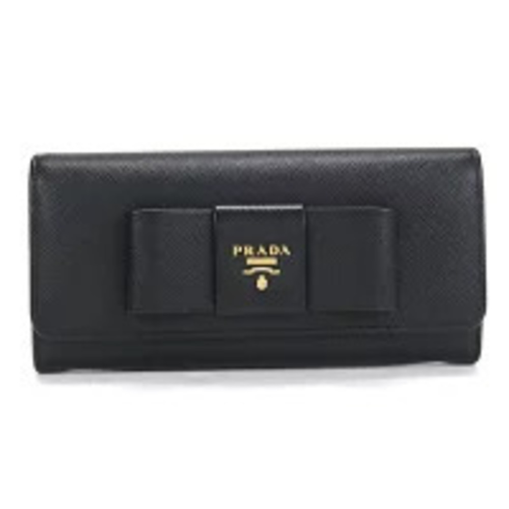 Prada Bi fold Long Wallet Saffiano Leather Black